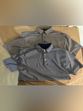 Men's Navy and White Striped Polo Shirt